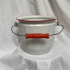 White Enamel Bucket with Red Trim